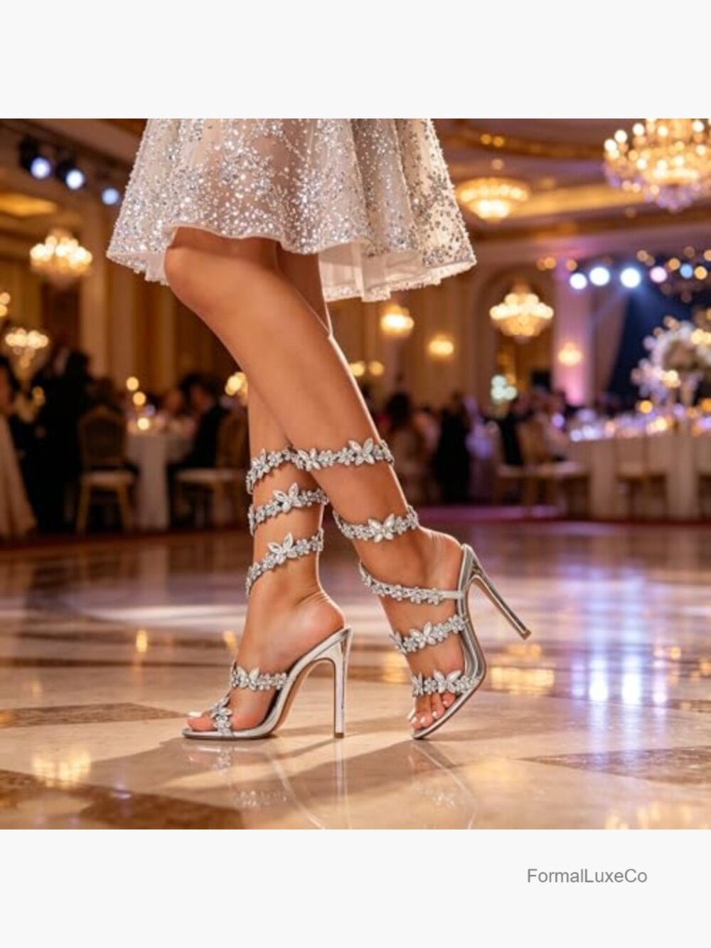 Diamante Spiral Strap Heeled Sandals Gladiator Stilettos Rhinestone Party Shoes - Picture 4 of 7